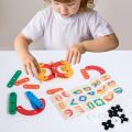 Two-in-one Wooden Pegboard Puzzle And Tic-tac-toe Game, Letter Number Shape Color Sorter Educational Stacking Blocks Toy Set.