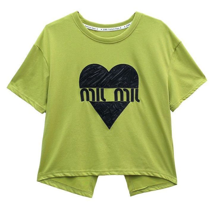 Hong%20Kong%20Style%20Retro%20Crew%20Neck%20Back%20Slit%20Love%20Short%20Sleeve%20T%20Women's%20Summer%20T-shirt%20chic%20Figure%20Flattering%20Back%20Split%20Top%20Fashion%20-%20Image%208