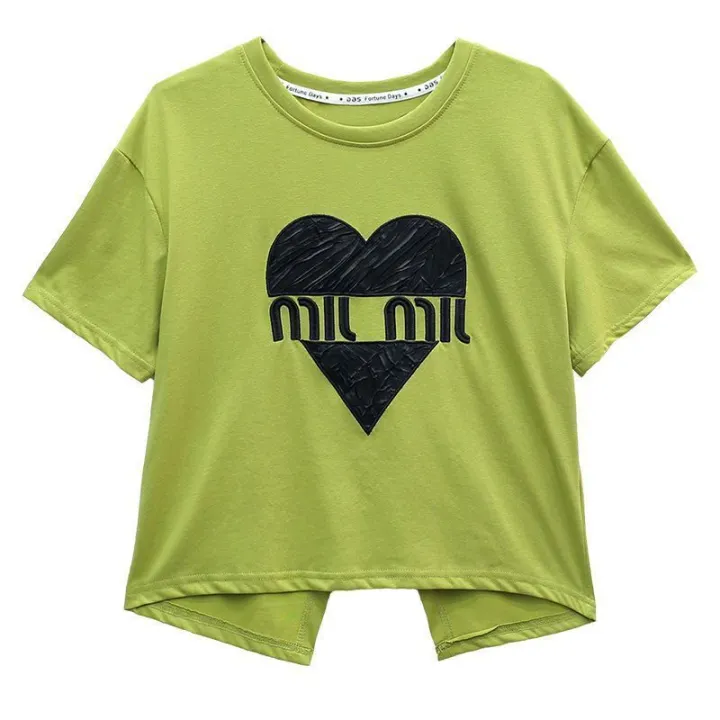 Hong%20Kong%20Style%20Retro%20Crew%20Neck%20Back%20Slit%20Love%20Short%20Sleeve%20T%20Women's%20Summer%20T-shirt%20chic%20Figure%20Flattering%20Back%20Split%20Top%20Fashion%20-%20Image%208
