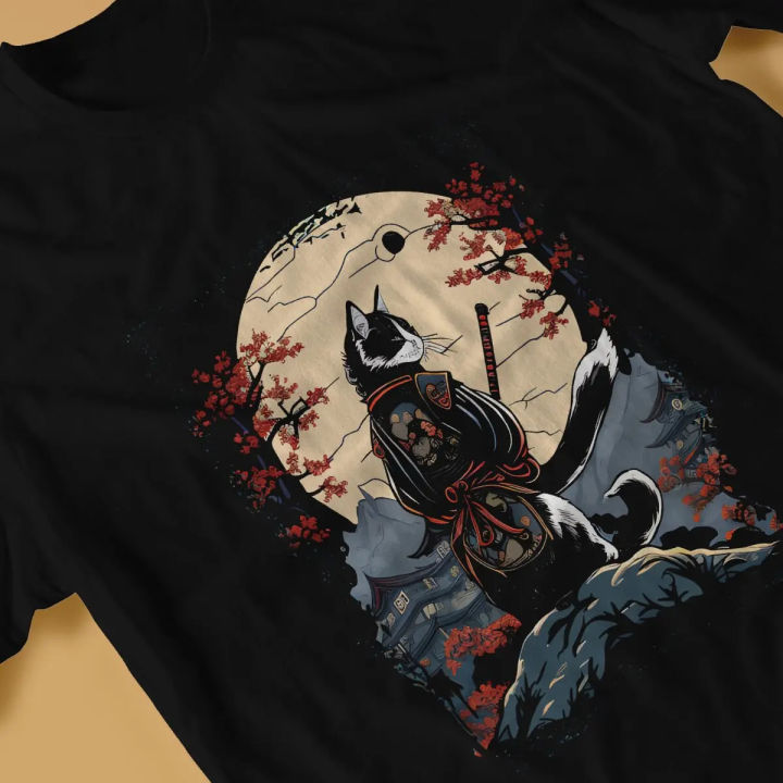 Japanese%20Cat%20Samurai%20Katana%20Catana%20Man's%20TShirt%20Samurai%20Style%20O%20Neck%20Tops%20Polyester%20T%20Shirt%20Humor%20Gift%20Idea%20-%20Image%203