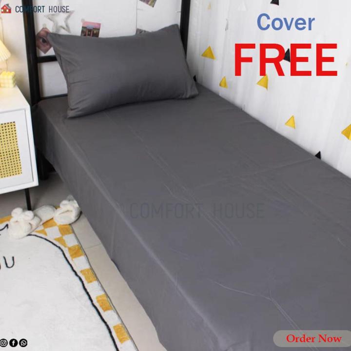 Single Size Gray Colour Bed Sheet With one Matching Pillow Covers - Flat Sheet - Hand Washable and Easy Maintainance