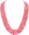 3 Layer Ruby Smooth Oval Shaped Strand Beads - Necklace For Girls. 