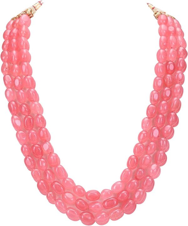 3 Layer Ruby Smooth Oval Shaped Strand Beads - Necklace For Girls