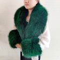 Large Winter Faux Fox Fur Scarf Women Jackets Warm Fluffy Shawl Fashion Artificial Fur Collar And Cuff Set Fluffy Scarves Female.
