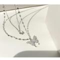 Silver Butterfly double layer necklace female simple design fashion temperament net red ins cold wind collarbone chain. 