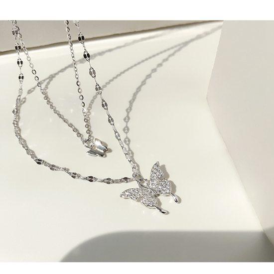 Silver%20Butterfly%20double%20layer%20necklace%20female%20simple%20design%20fashion%20temperament%20net%20red%20ins%20cold%20wind%20collarbone%20chain%20-%20Image%202
