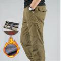 Men's Cargo Pants Winter Casual Warm Thicken Fleece Pants Men Cotton Multi Pockets  Military Baggy Tactical Pants. 
