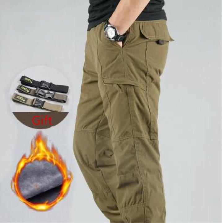 Men's Cargo Pants Winter Casual Warm Thicken Fleece Pants Men Cotton Multi Pockets  Military Baggy Tactical Pants
