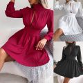 Women Desses Summer 2023 Hollowed Waist Swing Dress Women Solid Color Long Sleeve Bodycon Dress Casual Vacation Beach Dress. 