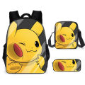 Pokemon Pikachu Kids Backpack Cartoon Pikachu Print Pencil Case Crossbody Bag Set Boy Shoulder bag Student Schoolbag Gifts. 