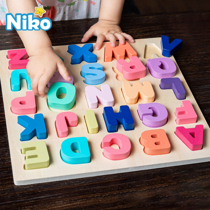 Niko ABC Alphabet Digital Puzzle Wooden Toys Kid Number Letter shape Matching Jigsaw Board 20x20cm