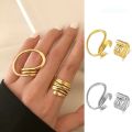 2Pcs/Set Alloy Metal Geometric Opening Rings Adjustable Accessories. 