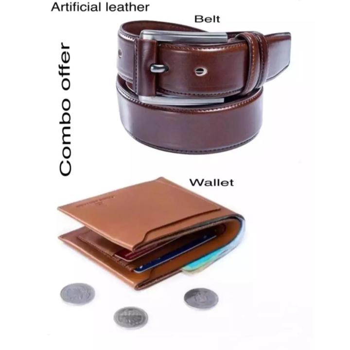 Dark chocolate leather belt and wallet combo offer for men
