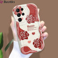 Jizetin for Samsung S22 Ultra 5G Back Cover Back Cover Red Rose Cream Wavy Edge Soft Silicone Phone Case.