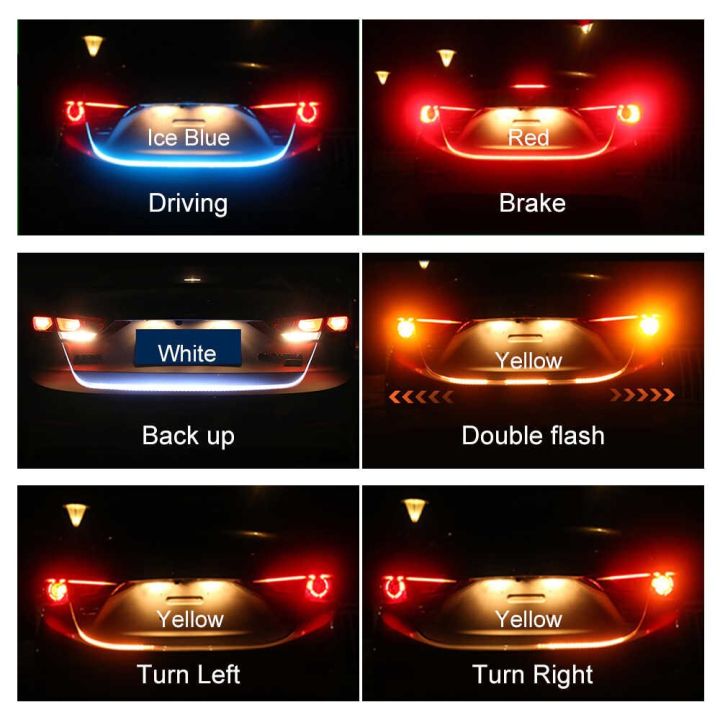 Niscarda 4 Mode Car Rear LED Trunk Light Strip Auto Turn Signal Flexible Tailgate Luggage Warnning Lamp White Red Blue Yellow