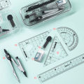 Portable Math Set Ergonomic Multi-functional Metal Maths Geometry Set Compass Ruler Protractor Squares Sharpene for School. 