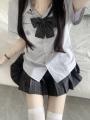 Thai School Uniform College Style All-Match Embroidered Water Gray ShirtjkUniform Shirt Stripes.