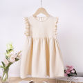 Shang children's clothing 2024 summer girls solid color ruffled small flying sleeves casual fashion dress. 