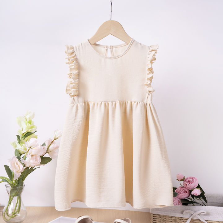 Shang%20children's%20clothing%202024%20summer%20girls%20solid%20color%20ruffled%20small%20flying%20sleeves%20casual%20fashion%20dress%20-%20Image%202