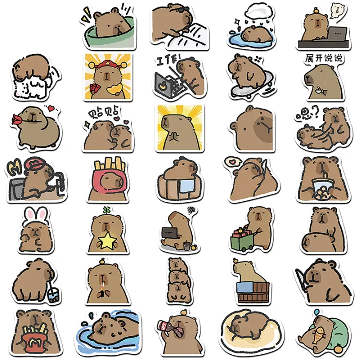 62Pcs%20Cute%20Stickers%20Capybara%20Water%20Bottle%20Notebook%20Sticker%20Laptop%20Car%20Motorcycle%20Aesthetic%20Decals%20Skates%20Phone%20Case%20Kids'%20Luggage%20Fengshi%20-%20Image%203