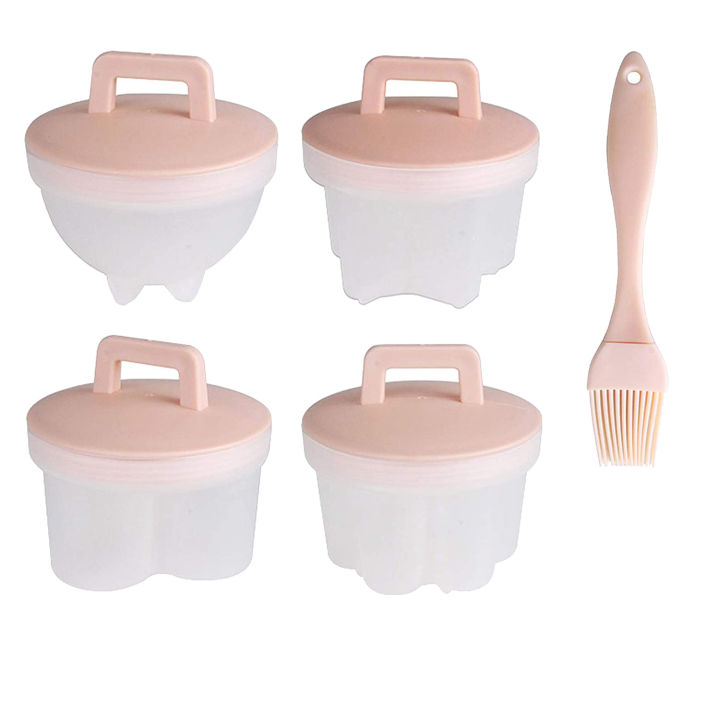 4 Cooking Tools Egg Poacher with Lid Microwave Egg Cooker,Pink