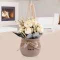 Artificial Flowers Bouquet Ceramic Vase Silk Rose Flower Potted Home Desktop Decoration Ornament White. 
