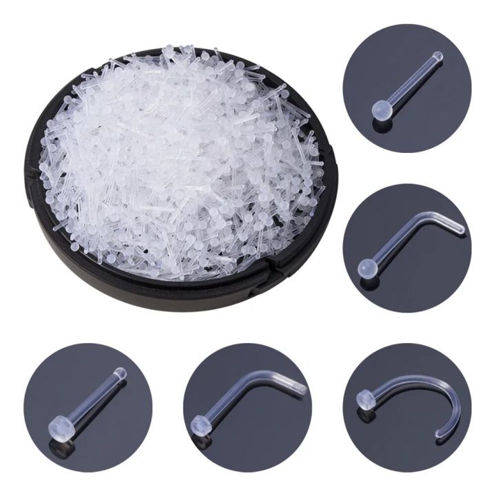 10-100PCS 20G Clear Bioflex Nose Bone Ring Stud Retainer for Women Acrylic Nostril Piercing Pin Body Jewelry 2mm Flat Ball Top