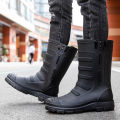 Fashion trend four seasons waterproof shoes men's wear high rain boots with fleece warm non-slip fishing rain boots professional shoes. 