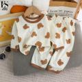 Elegantstunning Kids Pajamas Suit Long Sleeves Round Neck Tops Pants Cartoon Printing Cotton Two-piece Set For Boys Girls. 