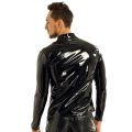 Mens Shiny Wetlook Leather Shirt Shaping Sheath Latex Cacomfortable sual Coat Male Glossy Metallic PVC Leather Jacket Tops i.