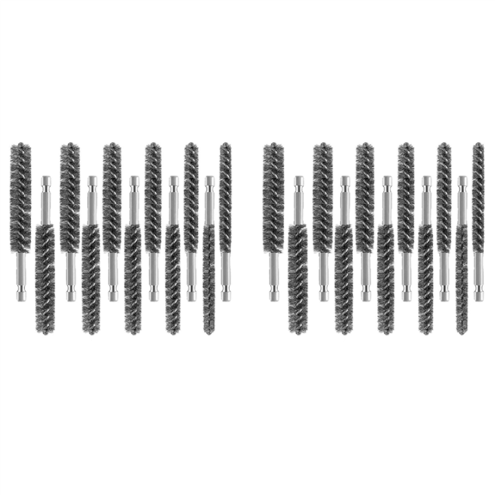Stainless Steel Bore Brush Stainless Steel Bristles Wire Brush for Power Drill with Hex Shank Handle 24 Pcs