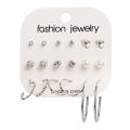 Trendy 12 Pairs = 24 Pcs Crystal Stud Earrings for Women New Collection - Square Ball Heart Small Earrings for Girls Simple Stylish - Earring for Women - Kaner Dul. 