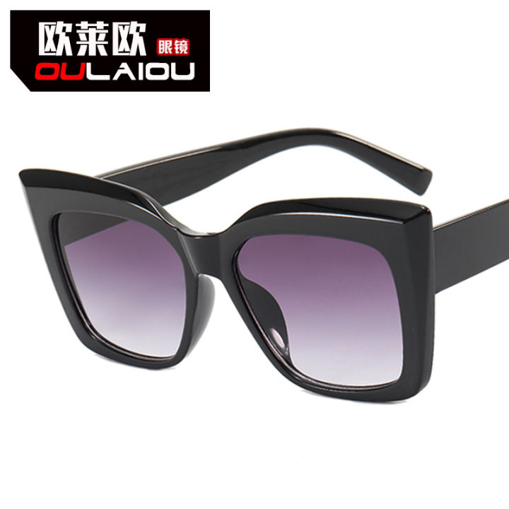 Oulaiou 5284 Leopard Print Butterfly Large Frame Sunglasses Women's Plain Glasses Men's Fashionable Catwalk European and American Cross-Border Sunglasses