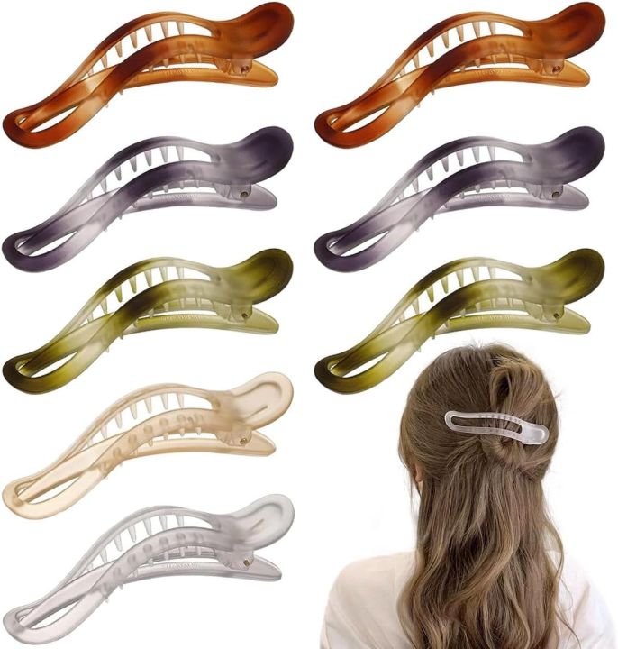 korean style hair claw Women  band DuckBill claw Clip Alligator Hair Claw Clips for Women Flat Alligator Hair Clips for Styling Sectioning Strong Hold Matte Big Hair Clips For Styling Duckbill