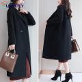 Mid-length Woolen Cardigan Stylish Women's Woolen Coat with Lapel Pockets Trendy Mid-length Cardigan for Autumn/winter Women Woolen Coat.