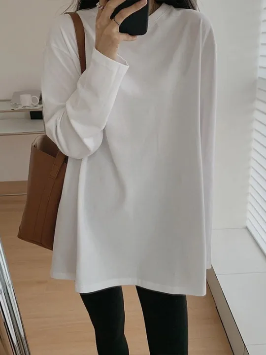 White%20Inner%20Long%20Sleeve%20T%20Women's%20T-shirt%20Autumn%20and%20Winter%202023%20New%20Midi%20Hip-Covering%20Dralon%20Brushed%20Base%20Shirt%20Top%20-%20Image%203