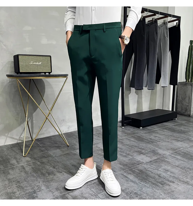 white christmas dresses Dark Green Slim Fit Suit Pants