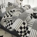 Nordic Washed Cotton Floral Bedding Set Soft Duvet Cover Flat Sheet with Pillowcases Print Bed Linen Bed Cover Four Piece Sets. 