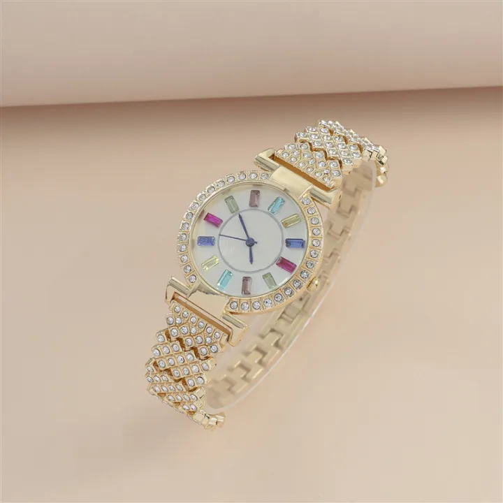 New%20Fashion%20Luxury%20Color%20Graduated%20Diamond%20Temperament%20Large%20Dial%20Ladies%20Quartz%20Watch%20Set%202pcs/set%20-%20Image%204
