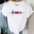 Tee Women Top Letter Love Heart 90s Clothes Lady Casual Short Sleeve Fashion Summer Tshirt Regular Female Graphic T-Shirt. 