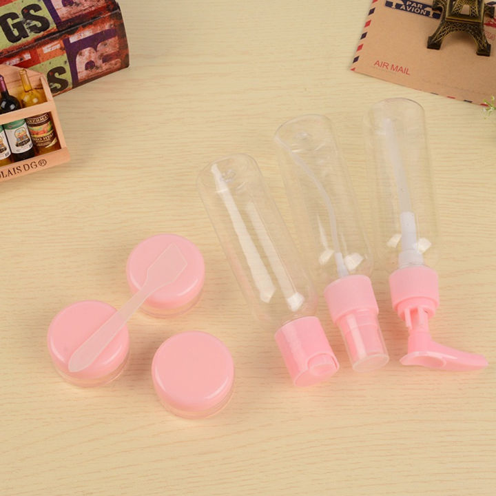 6pcs Makeup Travel Plastic Cosmetic Transparent Bottle Set Spray Cream Refillable Lotion Jar Storage Portable Zipper Wash Bag PVC Box