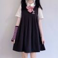 Summer New Sweet College Style Korean Style Japanese Style Suspender Dress for Female StudentsPoloCollar Shirt Two-Piece Suit. 