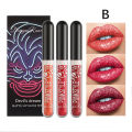 3Pcs/set Halloween Diamond Glitter Lip Gloss Kit Waterproof Glitter Liquid Black Lipstick Shimmer Lip Tint. 