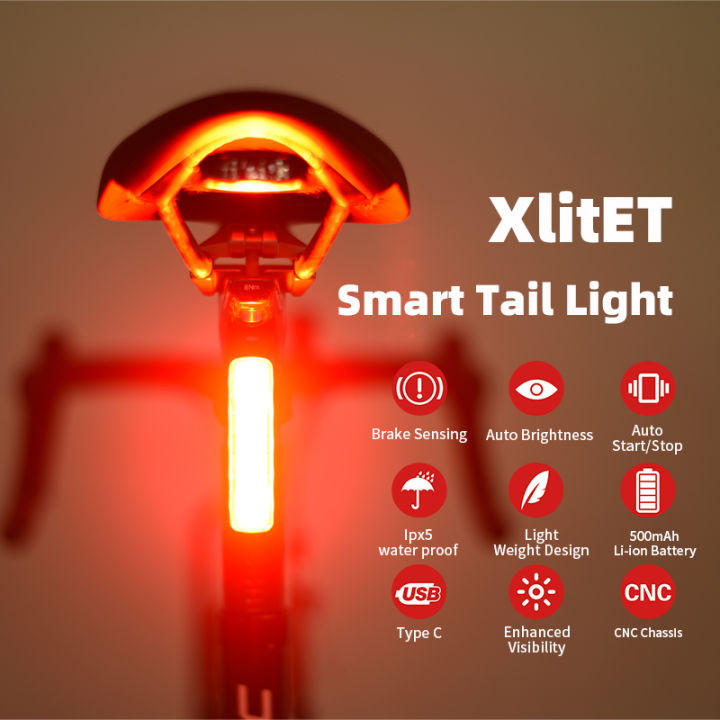 Enfitnix XlitET Bicycle Taillights Auto Start/Stop Bike Rear Smart Taillight USB /Type C Charging WaterProof Brake Sensing Light