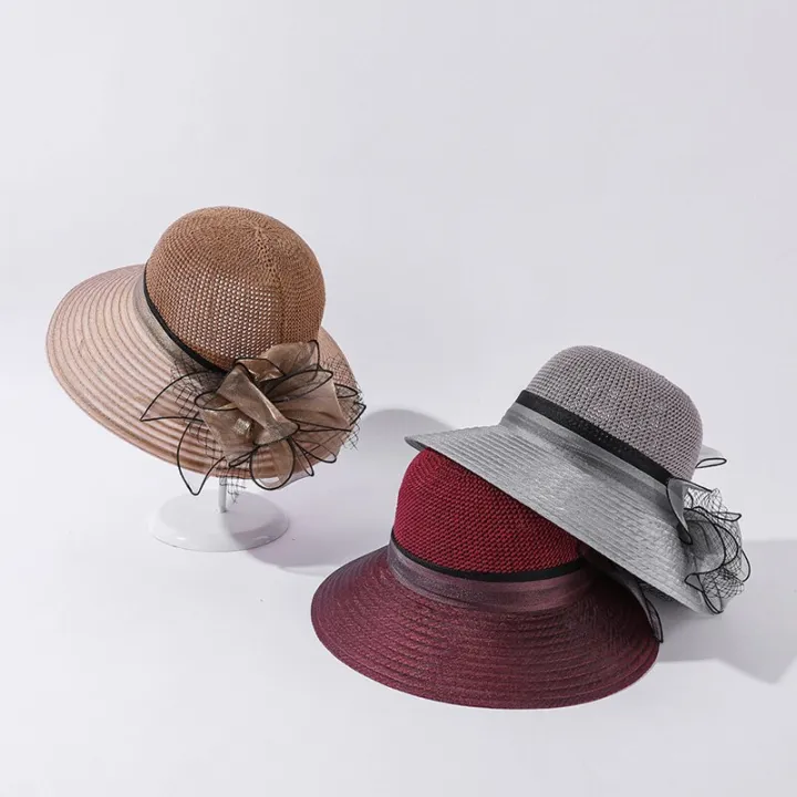 New%20Flower%20Summer%20Sun%20Hats%20For%20Women%20Beach%20Beige%20Organza%20Tea%20Party%20Hat%20Elegant%20Ladies%20Church%20Kentucky%20Derby%20Wide%20Brim%20Fedoras%20-%20Image%206