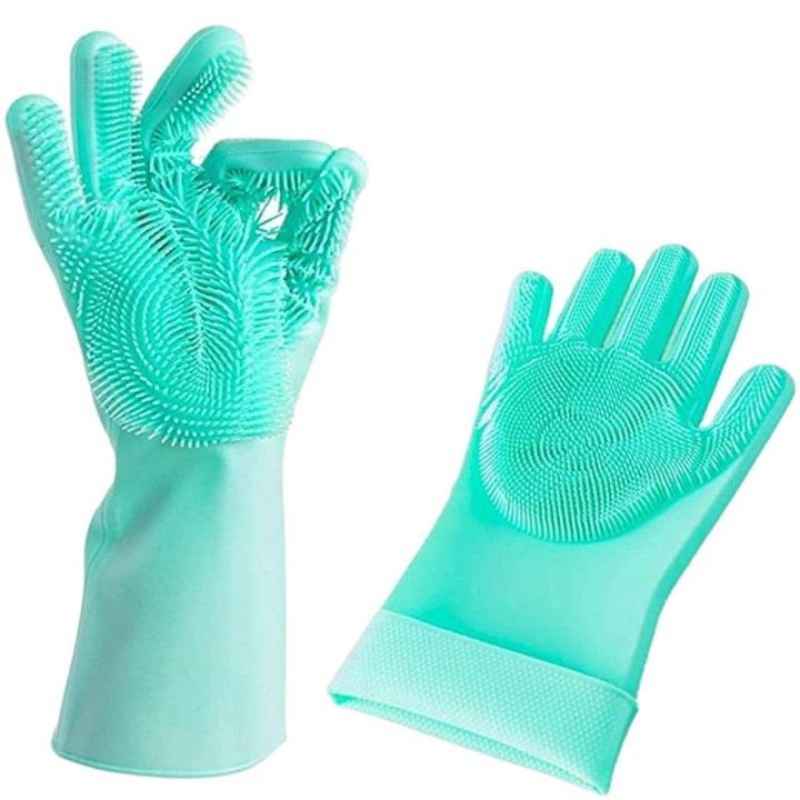Pair Scrub Rubber Gloves Silicone Reusable Anti-Cut Kitchen