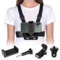Action Camera Mount with Phone Holder - Action camera chest mount and for Helmet for hero go pro, eken, osmo action camera mount bike vloging mount.