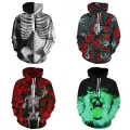 Green Flame Black White Skull Head Fire Red Rose Skeleton Punk Style Men 3D Hoodie Women Casual Hooded Sweatshirt Pullover. 