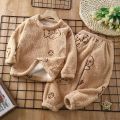 New Kids Autumn Winter Thicken Warm Flannel Pajamas Cute Cartoon O-neck Clothing Sets Baby Boys Girls Sleepwear Toddler Pyjamas.
