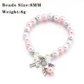 Religious Pearl Bracelet Angel Wing Cross Beaded Bracelet Baby Shower Girl Boy Baptism Gift. 